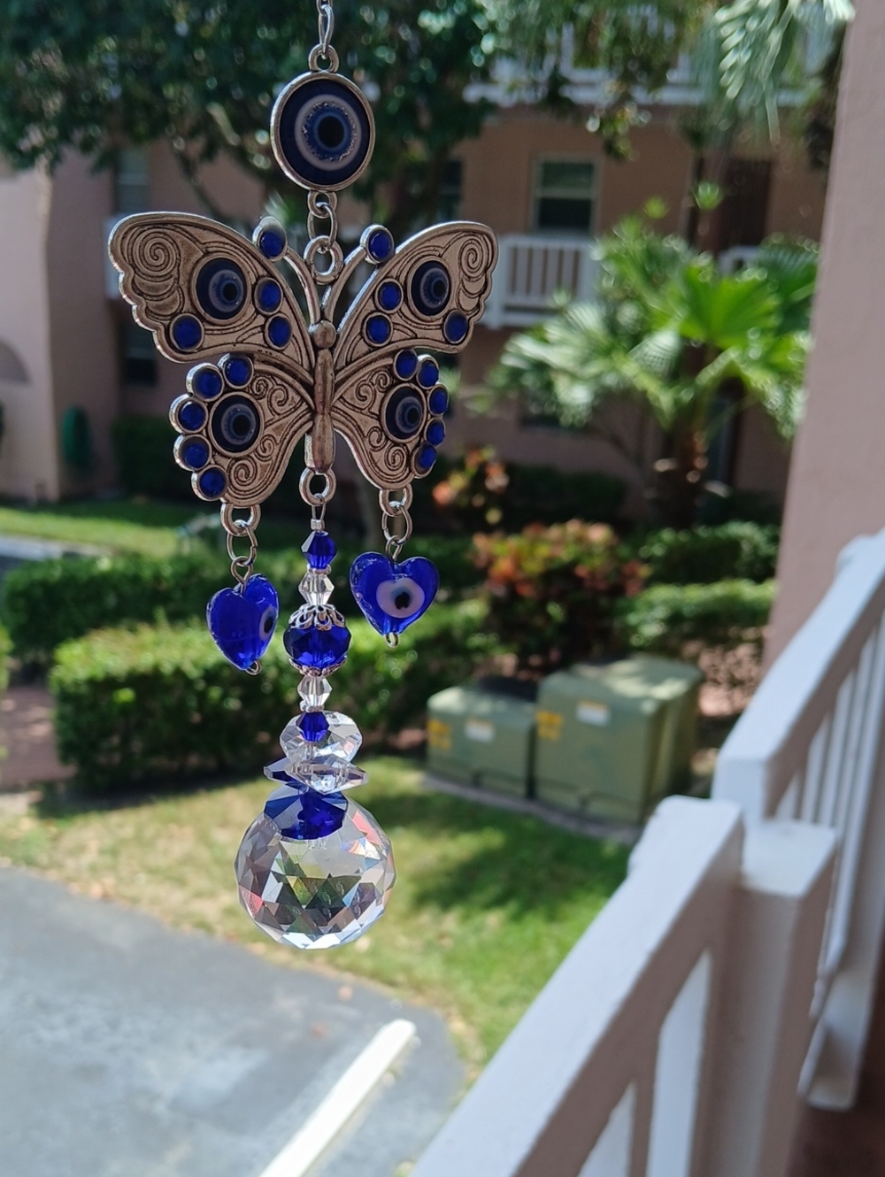NWOT Sun Catcher Blue Evil Eye/ Butterfly Hanging - Protective Home Accent